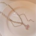Trend Tassel Pearl Crystal Patchwork Necklace Sweet Fashion Clavicle Chain Cute Pink Pendant Necklaces for Women Girls Jewelry Gift.