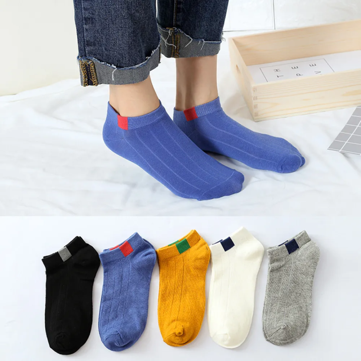 5 Pairs Mixed Solid Color Casual Unisex Socks Ankle Slippers Comfortable Cotton Non-Slip Character Short Stockings