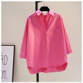 100% Pure Cotton Rose Red Long-Sleeved Shirt for Women Spring and Summer New Single Pocket Loose Slim-Fit Casual Shirt.