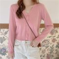 Knitted Cropped Cardigan Women Korean Sweaters Short Tops V-Neck Long Sleeve Jacket Fashion Spring Autumn 5 Styles to Choose.