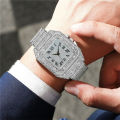 Men's Golden Watches Luxury Rhinestone Roma Dial Square Quartz Watch for Men Stainless Steel Wristwatches Relogio Masculino.