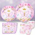 Purple Butterfly Disposable Tableware Napkin Butterfly Birthday Party Decor Girl Baby Shower Baptism Gender Reveal Supplies. 