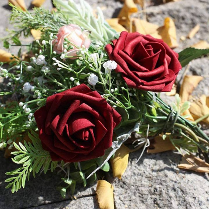 Artificial%20Flowers%20125Pcs%20Looking%20Burgundy%20Fake%20Roses%20with%20Stems%20for%20DIY%20Wedding%20Bouquets%20Red%20Bridal%20Shower%20-%20Image%203