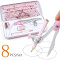8Pcs/Set Ruler Compass Pencil Set Geometry Math Student Drawing Stationery Mathematical for Boy Girl Gift Kawaii School Supplies. 