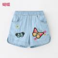 2023 Hot Summer Casual 2 3 4 6 8 10 12Years Children Embroidery Flower Cotton Pocket Denim Blue Shorts For Small Baby Kids Girls.