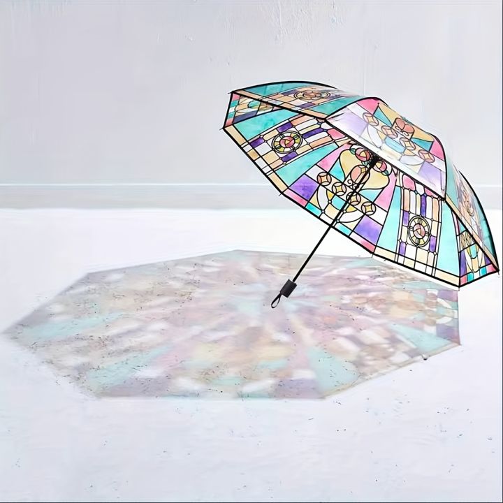1PC%20Retro%20Window%20Flower%20Pattern%20Transparent%20Umbrella%20Fully%20Automatic%20Opening%20and%20Closing%20Portable%20Travel%20Umbrella%20-%20Image%204