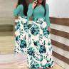 Women O Neck Long Short Sleeve Floral Print Large Hem Waist Tight Maxi Dress. 
