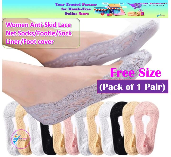 Women%20Anti-Skid%20Lace%20Net%20Socks/Footie/Sock%20Liner/Foot%20cover%20(Pack%20of%201%20Pair)%20Free%20Size%20-%20Image%202