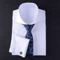 Classic French men's long sleeved shirt with contrasting colla retro gentleman collar white collar boss shirt for men. 