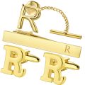 HAWSON Personalized Letter Cufflinks Tie Clips and Tie Buckle Set for Tie and French Cuffs or Dress Shirt ,Gift for him.