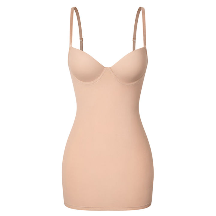 Women%20Full%20Slips%20Basic%20Under%20Dress%20Adjustable%20Straps%20Cami%20Seamless%20Smooth%20Tummy%20Control%20Body%20Shaper%20Built%20In%20Bra%20Deep%20V%20Bodycon%20-%20Image%207