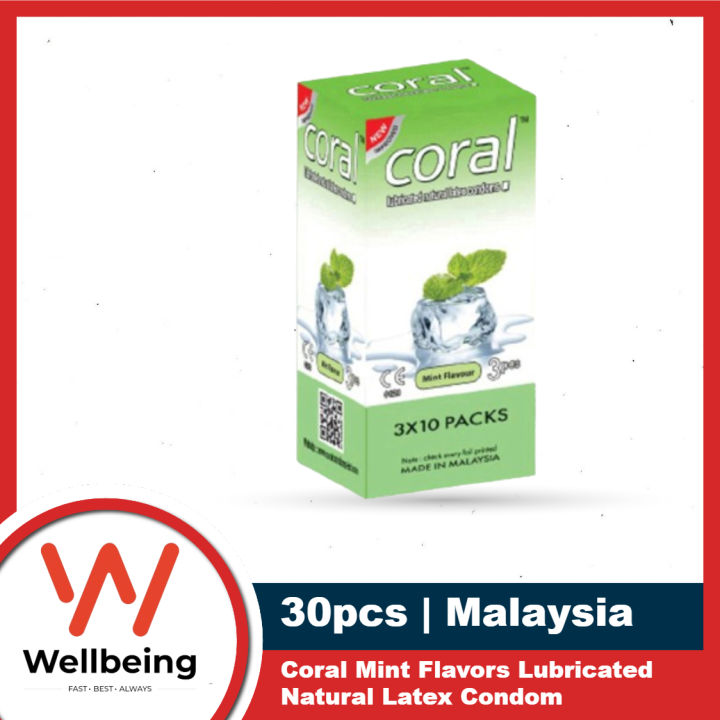 Coral - Mint Flavors Lubricated Natural Latex Condom - Full Box - 30pcs | Malaysia