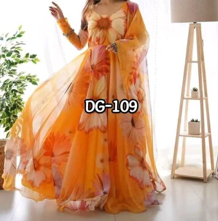 Readymade Orgonja Screen Print Gown Three Piece - Elevate Your Style with this Stunning 3-Piece Dress