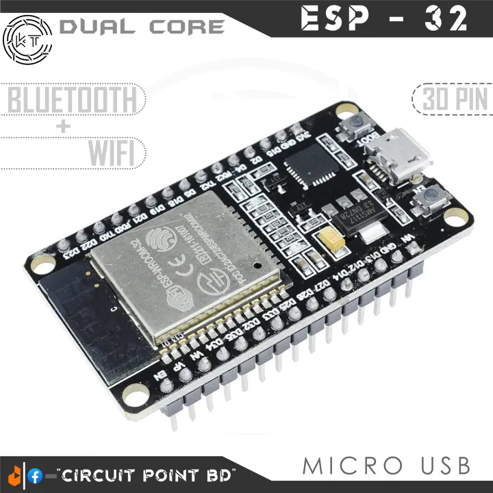 NodeMcu ESP32 Wroom CP2102 DEVELOPMENT BOARD 32BIT, 240MHZ Wireless WIFI + BLUETOOTH Module for IOT, Robotics or Electronics Project. Alternative of Arduino.