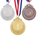 3PCS Metal Award Medals with Neck Ribbon Gold Silver Bronze Olympic Style for Sports Academics or Any Competition Diameter 5.1CM Small Wheat Pattern 123. 