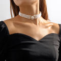 Vintage Medieval Double Layered Pearl Choker Necklace White Green Pearl Earrings Necklace Set.