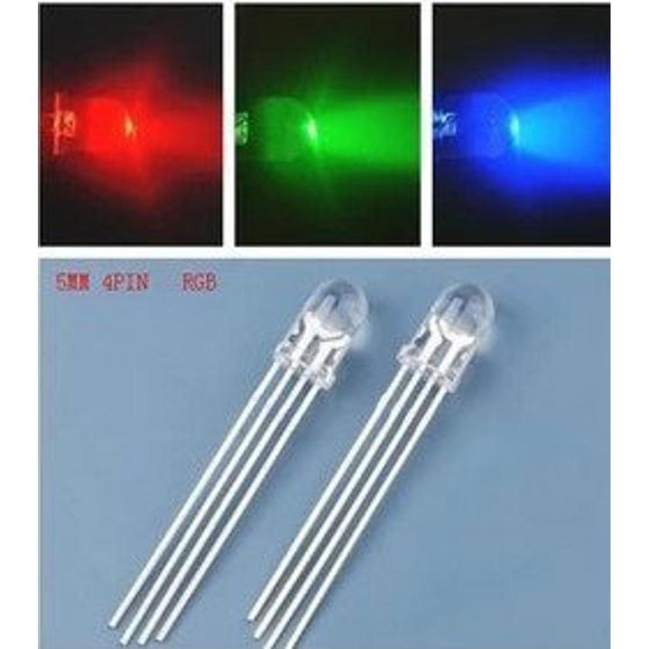 【Alizeker Mall】10pcs/lot 5mm RGB LED Common Cathode Green Blue LED Round Tricolor LED Light Emitting Diode Transparent