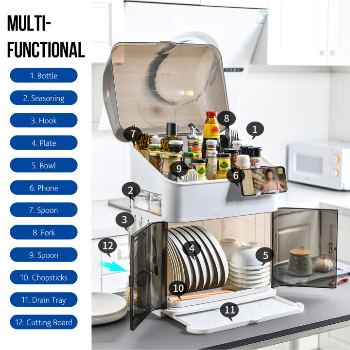 Household%20Kitchen%20Multifunctional%20Double-Layer%20Plastic%20Dish%20Rack%20With%20Lid%20-%20Image%203