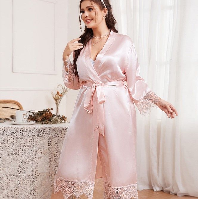 Ladies%20Relax%20Wear%20Plus%20Size%20Nightgown%20Simple%20Casual%20Cardigan%20Nightgown%20Long-Sleeved%20Home%20Service%20Long%20Bathrobe%20Ice%20Silk%20Pajamas%20-%20Image%202