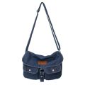 New trendy vintage Hong Kong style INS large capacity denim cross-body shoulder bag Simple versatile canvas tote bag.