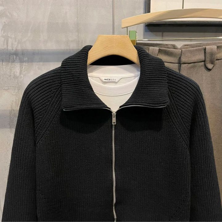 Man%20Clothes%20Black%20Collared%20Jacket%20Cardigan%20Knitted%20Sweaters%20for%20Men%20Zipper%20Coat%20Zip-up%20Large%20Big%20Size%20Old%20Korean%20Style%20Overfit%20S%20-%20Image%206