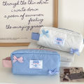 Pink Pencil Case Lightweight Large Capacity Kawaii Pencil Bag Bow Design Quilted Stationery Pouch for Girls Students Travel. 