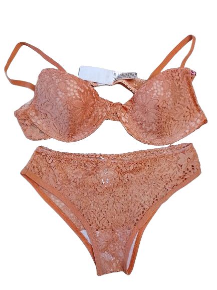 Women Push Up Underwire Bra and Panty Set / Women Push Up net Rose Gold Colour Lingerie Sets