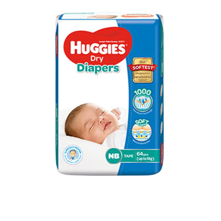 Huggies Newborn Dry Disposable Baby Diaper Belt System (0-5 Kg)(NB) - 60pcs - Made in Malaysia
