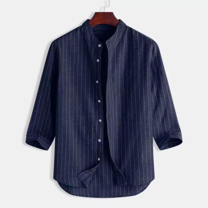 Pullover%20Style%20Men's%20Tops%20Soft%20Texture%203/4%20Sleeve%20Printed%20Design%20Striped%20Shirt%20Breathable%20Fabric%20Loose%20Fit%20Sleeve%20Shirt%20for%20%20Wear%20Streetwear%20%20Males%20Casual%20Outing%20Fashion%20Statement%20-%20Image%206
