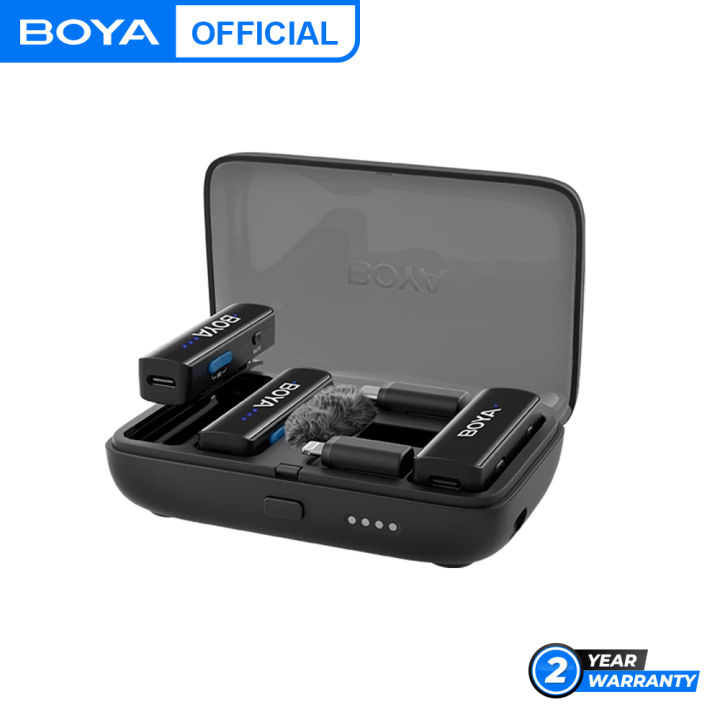 Boya BOYALINK 2 Compact Wireless Microphone System - 3-in-1 Compact Wireless Microphone System - BOYA BOYALINK 2 2-Person Wireless Microphone System - 2-Level Noise Cancellation and Windshield to Minimize Noise - Up to 30 hours of battery life