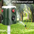 Solar/USB Animal Repeller Ultrasonic Repellent With 360° Infrared Motion Sensor.