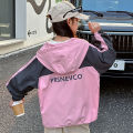 Kids Girls Patchwork Rain Jacket Pink Purple Waterproof Coat Lightweight Hooded Warm Windbreaker XY-273. 