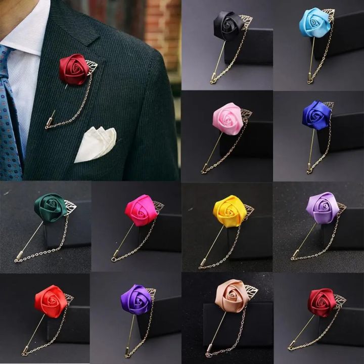 Men s suit Flower Brooch Pins Fabric Ribbon Tie Pin 19Colors Solid Flower Brooches for Women Lapel Pin Men Suit Accessories Daraz .bd