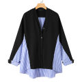 ZANZEA Korean Style Women Asymmetrical Hem High Low Shirt Smart Striped Patchwork Blouse Tops Shirt.