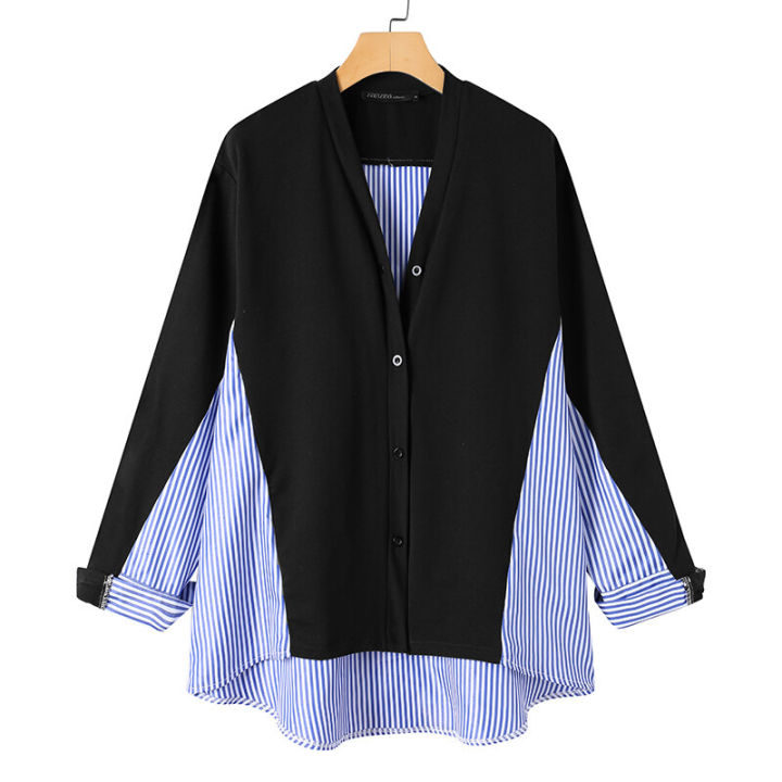 ZANZEA%20Korean%20Style%20Women%20Asymmetrical%20Hem%20High%20Low%20Shirt%20Smart%20Striped%20Patchwork%20Blouse%20Tops%20Shirt%20-%20Image%205