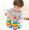 Wooden Puzzle Kids Toys Rainbow Tower Pyramid Nesting Stacking Shape Games Montessori Early Education Toys for Children Gift. 