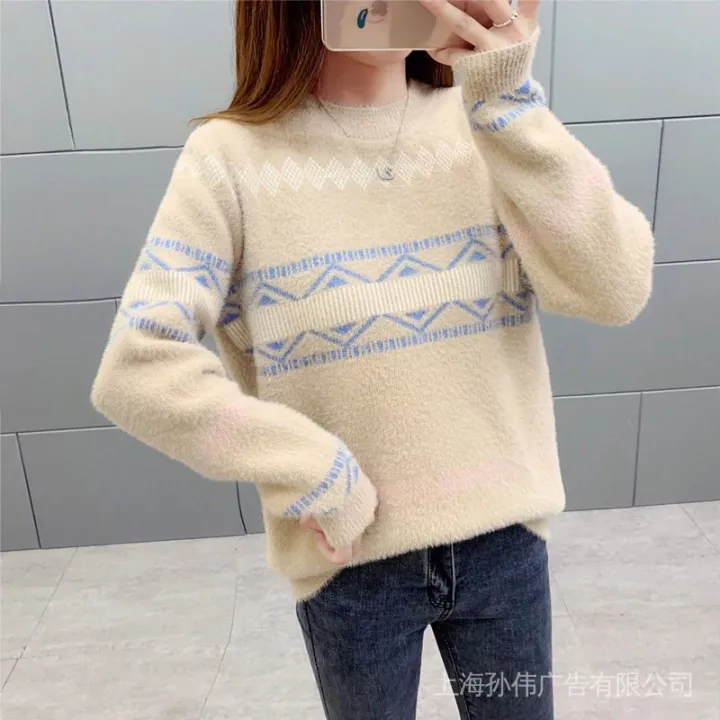 Women's%20Sweater%202024%20Autumn%20and%20Winter%20Clothing%20New%20Korean%20Style%20Mink%20Fur%20Half%20Turtleneck%20Loose%20Thick%20Knitted%20Bottoming%20Shirt%20Pullover%20-%20Image%205