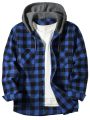 【Special offer】 Men's Business Spring And Autumn Plaid Casual Button Down Hooded Long Sleeved Shirt Hoodie Flannel Jacket Tops. 