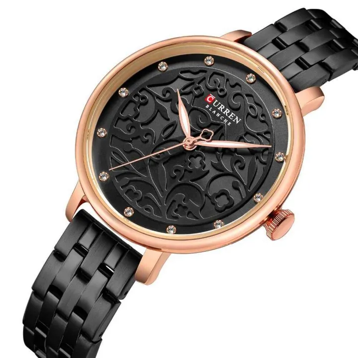 Curren 9046 Black Stainless Steel Analog Watch For Women - Rosegold ...