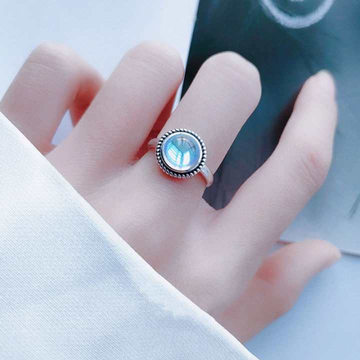 Retro Minority Design Moonstone Simple Super Fairy Gemstone Ring for Women ins Wind Affordable Luxury Fashion Advanced Sense
