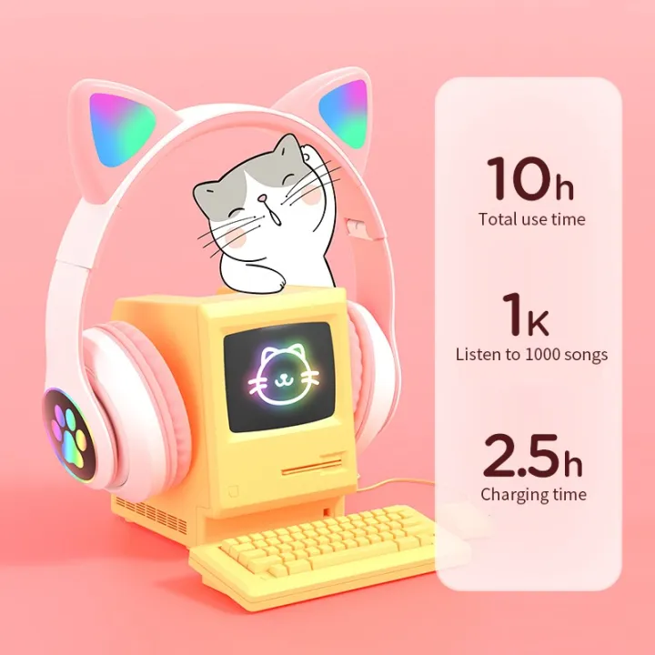 STN28%20LED%20Cat%20Ear%20Headset%20Noise%20Cancelling%20Headphones%20Bluetooth%205.0%20Colorful%20Kids%20Headset%20Support%20TF%20Card%203.5mm%20Plug%20with%20Mic%20-%20Image%203
