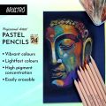 BRUSTRO Artists Pastel Colored Pencils - Set of 24 Shades - 4mm Lead | Break Resistant, Erasable, High Pigmented, Vibrant Colours | Ideal for Drawing, Mandala, Shading, Portrait, Fine Art Students.