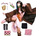 Anime Demon Slayer Kamado Nezuko Cosplay Costume Kimono Kimetsu No Yaiba Cosplay Wigs Hairs Halloween Carnival Women Outfit. 