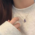 Purple Sparkling Diamond Bubble Butterfly Pendant Necklace Women Sweet Clavicle Neck Jewelry Party Gift Necklaces Girls Jewelry WANNA.