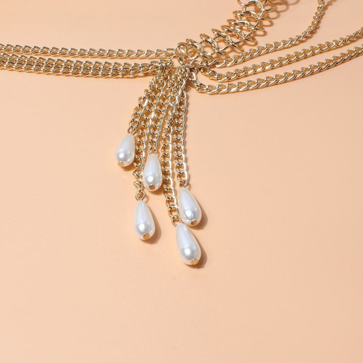 LuxHoney%20Fashion%20Gold%20Plated%20Multi-layer%20Curb%20Chain%20Belly%20Waist%20Chain%20for%20Women%20In%20Party%20with%20Water%20Drop%20Shape%20Pearl%20Charm%20-%20Image%203