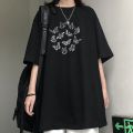 Cute Women T Shirt Oversized Utterfly Print Harajuku Kawaii Gothic Y2K Black Vintage Short Sleeve T-shirt Casual Aesthetic Tops. 