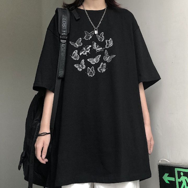 Cute%20Women%20T%20Shirt%20Oversized%20Utterfly%20Print%20Harajuku%20Kawaii%20Gothic%20Y2K%20Black%20Vintage%20Short%20Sleeve%20T-shirt%20Casual%20Aesthetic%20Tops%20-%20Image%205