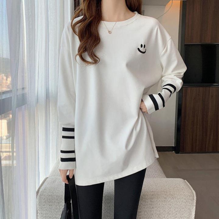 Embroidered Long SleeveTT-shirt Bottoming Shirt for Women Spring Autumn Winter2023New Loose Slimming Large Size Design Blouse Trendy