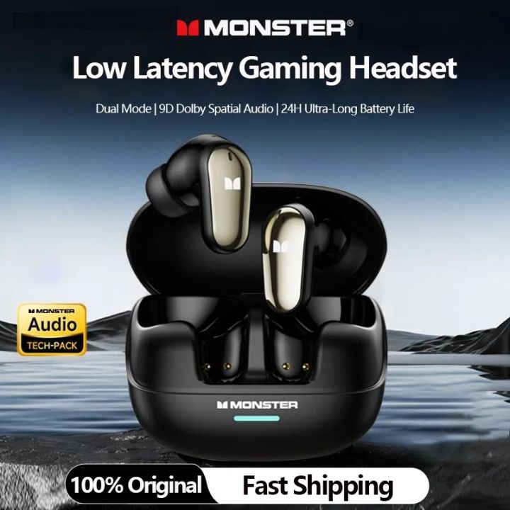 Original Monster MQT52 Bluetooth 5.4 Wireless Earphones 24H Long Battery Life Stereo Headphones Low Latency Gaming Dual Mode Headset Gift