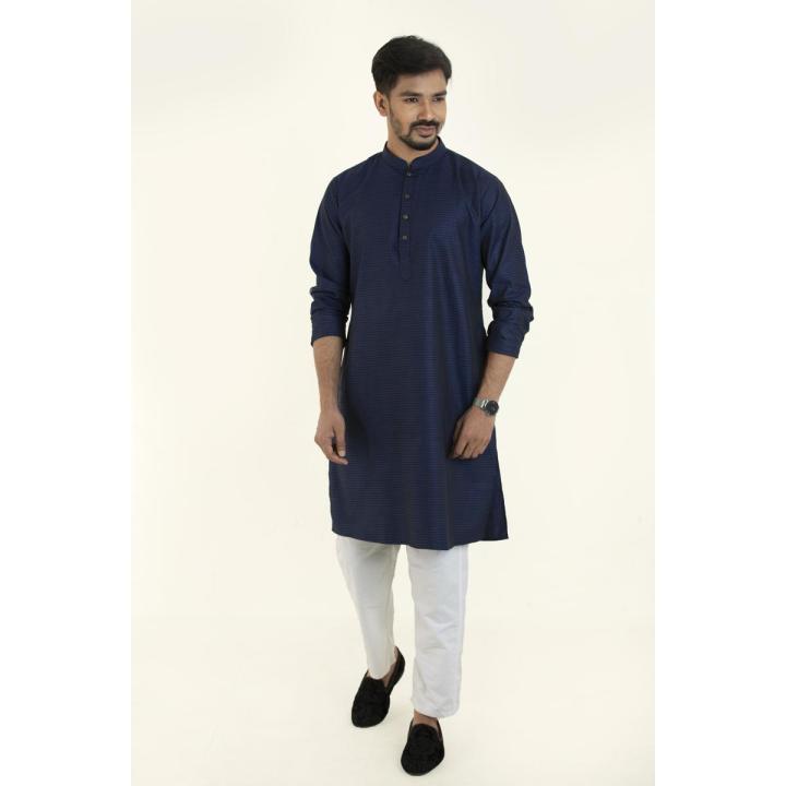 Masculine Deep Royal Jacquard Slim Fit Panjabi For Men